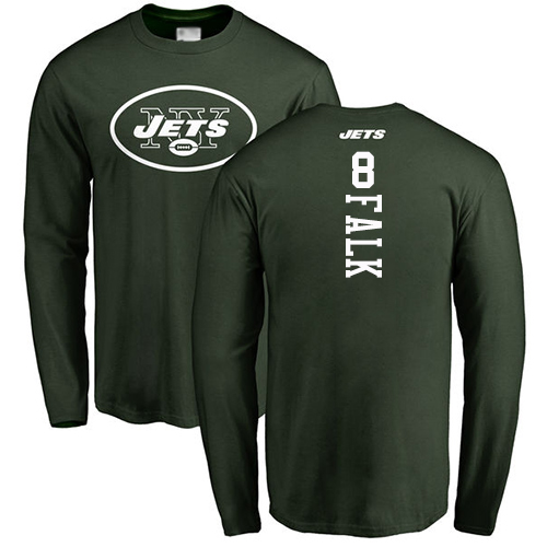 New York Jets Men Green Luke Falk Backer NFL Football #8 Long Sleeve T Shirt